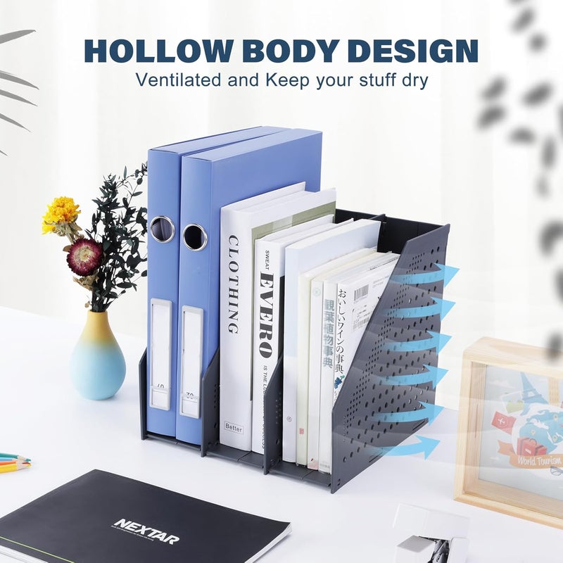 FRETONBA Collapsible Magazine File Holder with 3 Vertical Compartments Foldable Binder Holder for Desk Binder Storage Organizer Plastic Magazine Holders for Shelf, Dark Gray - Image 3